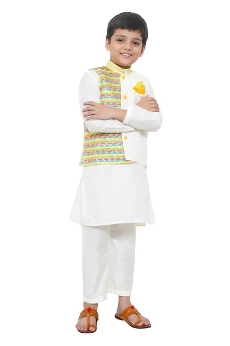 APRICOTKIDS Multicolor Lace Work Bundi Kurta Set 