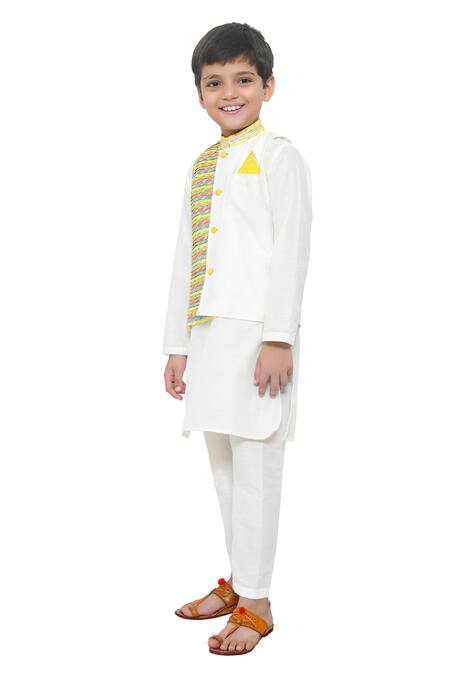 Buy_APRICOTKIDS_Multi Color Cotton, Silk Lace Multicolor Work Bundi Kurta Set _Online_at_Aza_Fashions