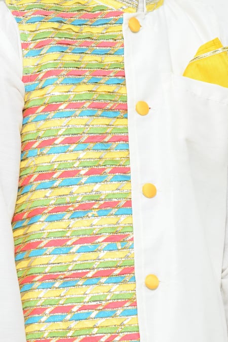 APRICOTKIDS_Multi Color Cotton, Silk Lace Multicolor Work Bundi Kurta Set _at_Aza_Fashions