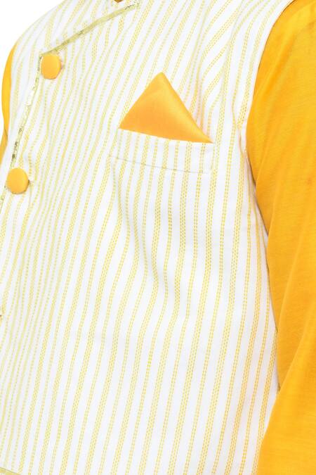 Shop_APRICOTKIDS_Yellow Cotton, Silk Striped Bundi Kurta Set _Online_at_Aza_Fashions