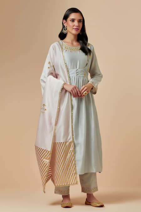 Shop_Anantaa By Roohi_Pink Silk Chanderi Floral Embroidered Dupatta _at_Aza_Fashions