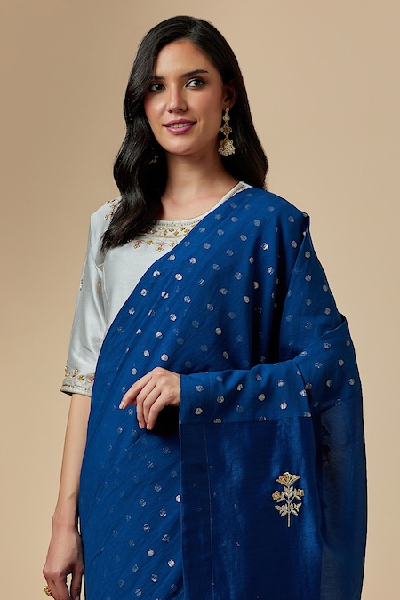 Banarasee Handwoven Polka Dot Semi Silk Saree-Blue