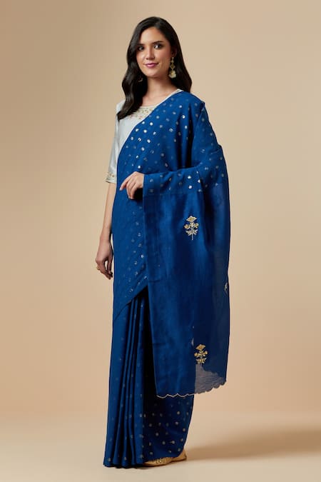 Anantaa By Roohi Grey Silk Chanderi Floral Round Blouse Online at Aza Fashions Anantaa By Roohi_Grey Silk Chanderi Floral Round Blouse _Online_at_Aza_Fashions