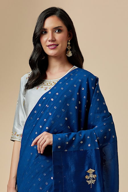 Buy Anantaa By Roohi Grey Silk Chanderi Floral Round Blouse Online at Aza Fashions Buy_Anantaa By Roohi_Grey Silk Chanderi Floral Round Blouse _Online_at_Aza_Fashions