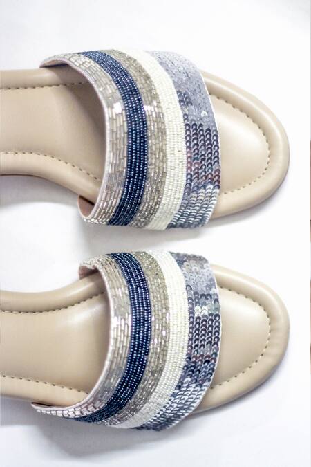 Buy_Soleart_White Embroidery Streak Block Heels_Online_at_Aza_Fashions