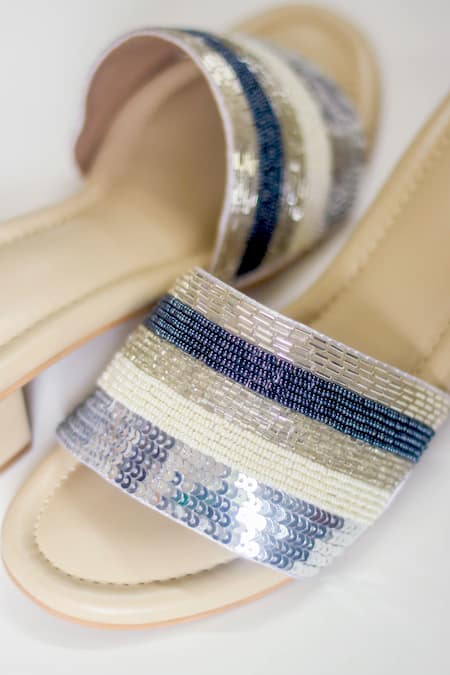 Soleart_White Embroidery Streak Block Heels_at_Aza_Fashions