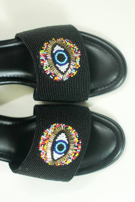 Buy_Soleart_Black Embroidered Evil Eye Block Heels_Online_at_Aza_Fashions