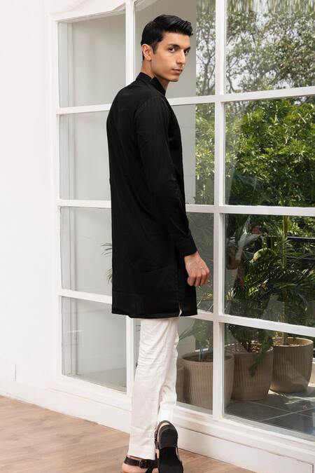 Shop Armen & CO Black Cotton Plain Asymmetric Short Kurta at Aza Fashions Shop_Armen & CO_Black Cotton Plain Asymmetric Short Kurta_at_Aza_Fashions