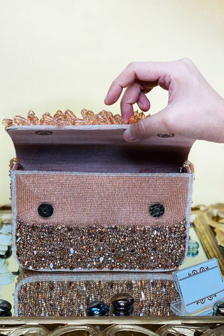 Kainiche By Mehak_Gold Sequin Embroidered Clutch Bag _Online_at_Aza_Fashions