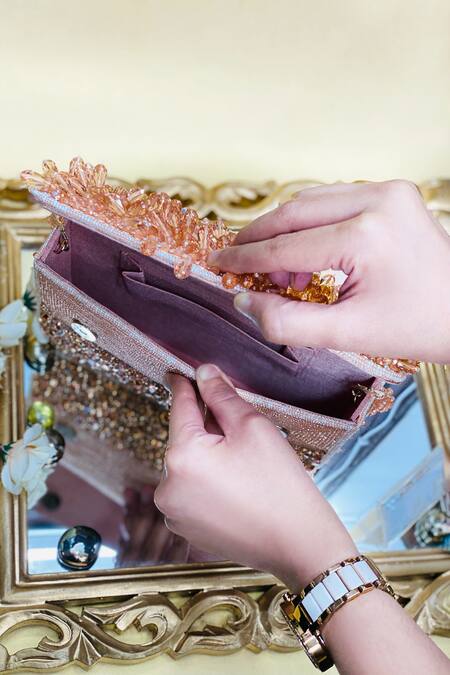 Buy_Kainiche By Mehak_Gold Sequin Embroidered Clutch Bag _Online_at_Aza_Fashions