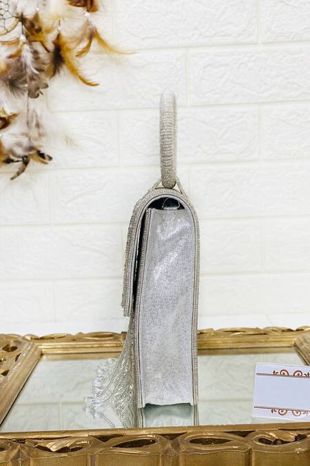Kainiche By Mehak_Silver Sequin Embellished Square Bag _Online_at_Aza_Fashions