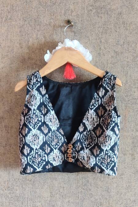Shop_Little Secrets_Black Crepe Fringe Top And Printed Sharara Set _at_Aza_Fashions