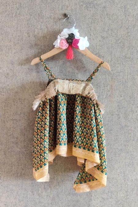 Shop_Little Secrets_Multi Color Crepe Fringe Printed Kurta And Sharara Set _at_Aza_Fashions