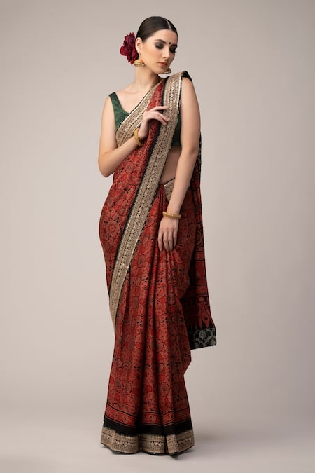 Trendy Ajrakh Print Handwoven Chanderi Saree