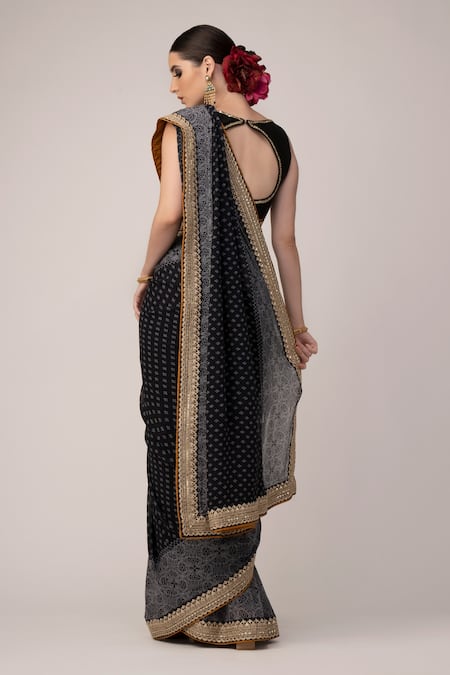 Black Saree With Feather Motifs + Embellished Blouse With An Additinal –  Estie Couture