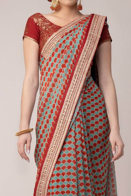 Round Neck Ethnic Motif gold Color Half Sleeve Blouse Women's Banaras  Brocade Short Sleeves Readymade Saree Blouse