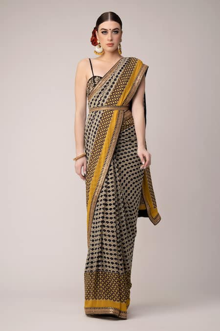 Joy Mitra Ajrakh Print Saree With Blouse 