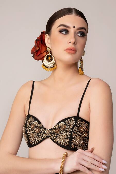 Joy Mitra_Multi Color Georgette Ajrakh Sweetheart Neck Print Saree With Blouse_Online_at_Aza_Fashions