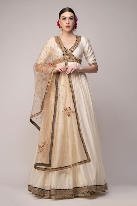 Joy Mitra Chanderi Angrakha With Net Dupatta 