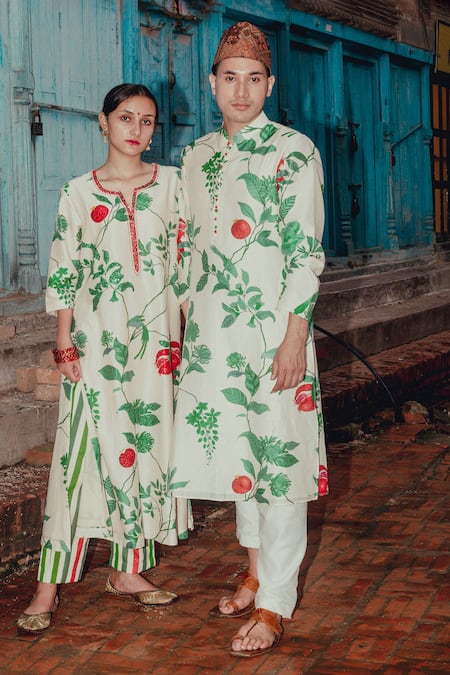 Label Earthen Chanderi Silk Tropical Print Kurta Set 