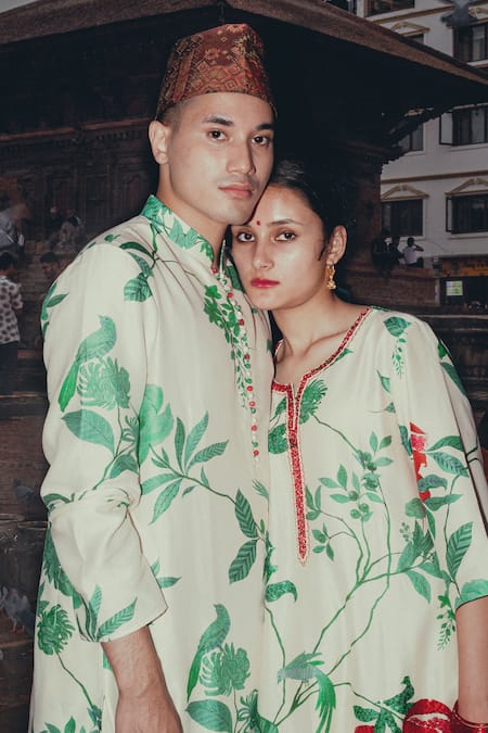 Label Earthen Chanderi Silk Tropical Print Kurta Set 