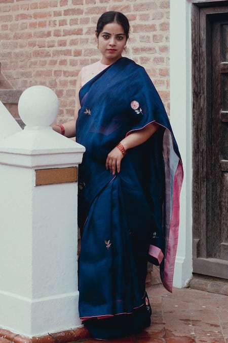 Label Earthen Neel Gulab Saree With Blouse 