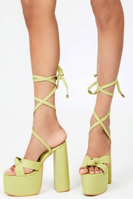 Tiesta Green Lace Up Block Heels 