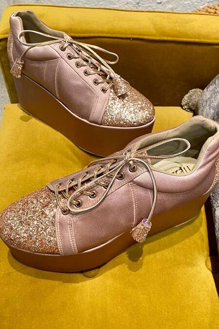 Buy_Tiesta_Gold Glitter Shimmer Sneaker Wedges _Online_at_Aza_Fashions