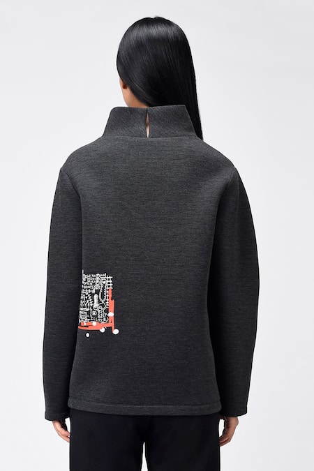 Shop Genes Lecoanet Hemant Grey Scuba Typography High Placement Print Sweatshirt at Aza Fashions Shop_Genes Lecoanet Hemant_Grey Scuba Typography High Placement Print Sweatshirt_at_Aza_Fashions
