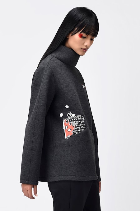 Genes Lecoanet Hemant Grey Scuba Typography High Placement Print Sweatshirt Online at Aza Fashions Genes Lecoanet Hemant_Grey Scuba Typography High Placement Print Sweatshirt_Online_at_Aza_Fashions