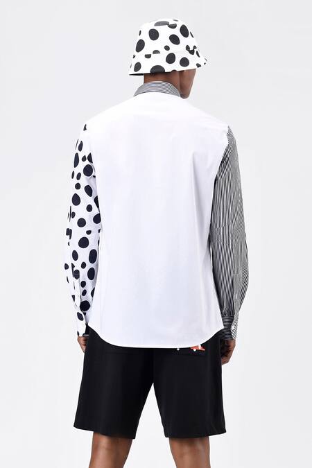 Shop Genes Lecoanet Hemant White Cotton Poplin Polka Dot, Stripes And Print Shirt at Aza Fashions Shop_Genes Lecoanet Hemant_White Cotton Poplin Polka Dot, Stripes And Print Shirt_at_Aza_Fashions
