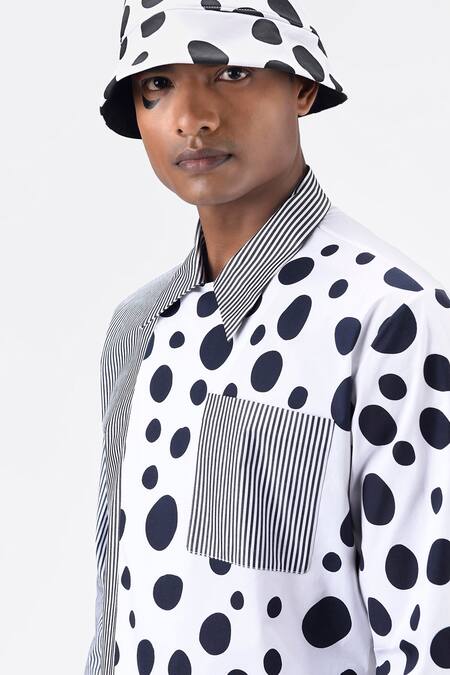 Shop Genes Lecoanet Hemant White Cotton Poplin Polka Dot, Stripes And Print Shirt Online at Aza Fashions Shop_Genes Lecoanet Hemant_White Cotton Poplin Polka Dot, Stripes And Print Shirt_Online_at_Aza_Fashions