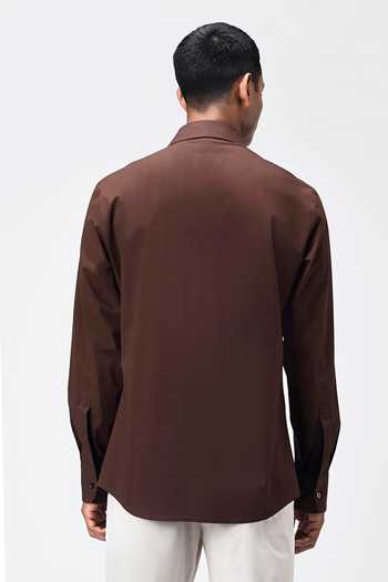 Shop Genes Lecoanet Hemant Brown Cotton Poplin Polka Dot Embroidered Shirt at Aza Fashions Shop_Genes Lecoanet Hemant_Brown Cotton Poplin Polka Dot Embroidered Shirt_at_Aza_Fashions
