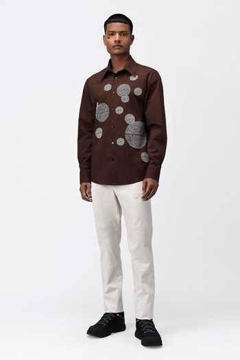 Genes Lecoanet Hemant_Brown Cotton Poplin Polka Dot Embroidered Shirt_Online_at_Aza_Fashions