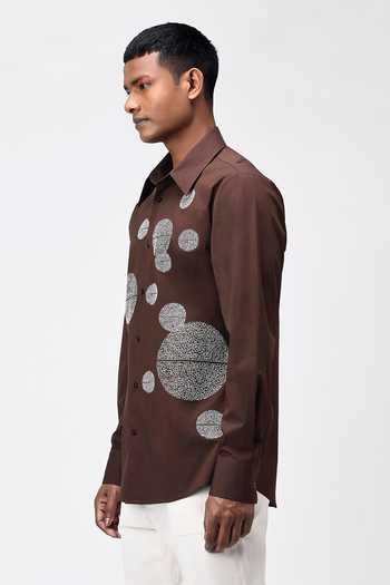 Buy Genes Lecoanet Hemant Brown Cotton Poplin Polka Dot Embroidered Shirt Online at Aza Fashions Buy_Genes Lecoanet Hemant_Brown Cotton Poplin Polka Dot Embroidered Shirt_Online_at_Aza_Fashions