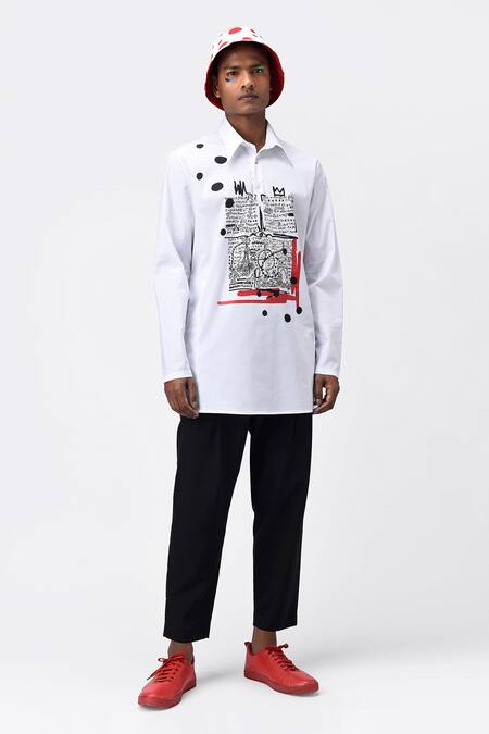 Buy Genes Lecoanet Hemant White Cotton Poplin Printed Typography Paris To Delhi Kurta Online at Aza Fashions Buy_Genes Lecoanet Hemant_White Cotton Poplin Printed Typography Paris To Delhi Kurta _Online_at_Aza_Fashions
