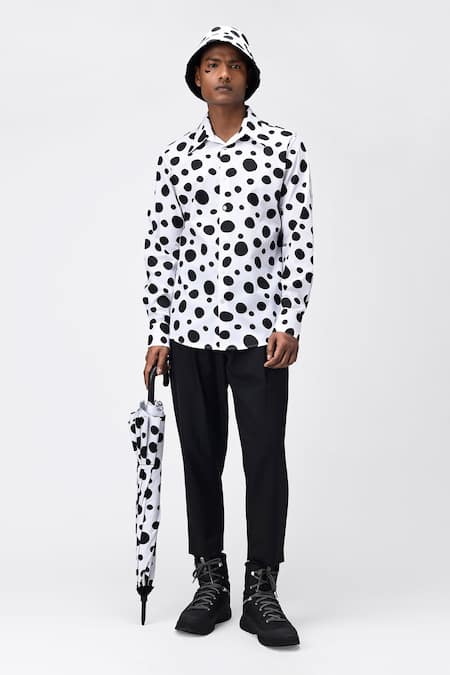 Genes Lecoanet Hemant_Black Cotton Poplin Polka Dot Print Shirt_Online_at_Aza_Fashions