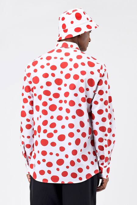 Shop Genes Lecoanet Hemant Red Cotton Poplin Polka Dot Print Shirt at Aza Fashions Shop_Genes Lecoanet Hemant_Red Cotton Poplin Polka Dot Print Shirt_at_Aza_Fashions