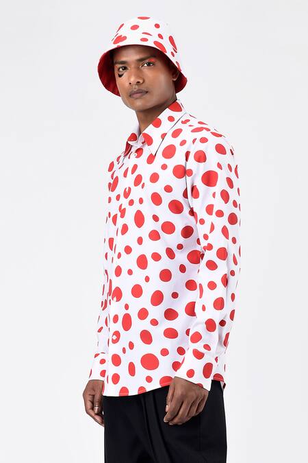 Buy Genes Lecoanet Hemant Red Cotton Poplin Polka Dot Print Shirt Online at Aza Fashions Buy_Genes Lecoanet Hemant_Red Cotton Poplin Polka Dot Print Shirt_Online_at_Aza_Fashions