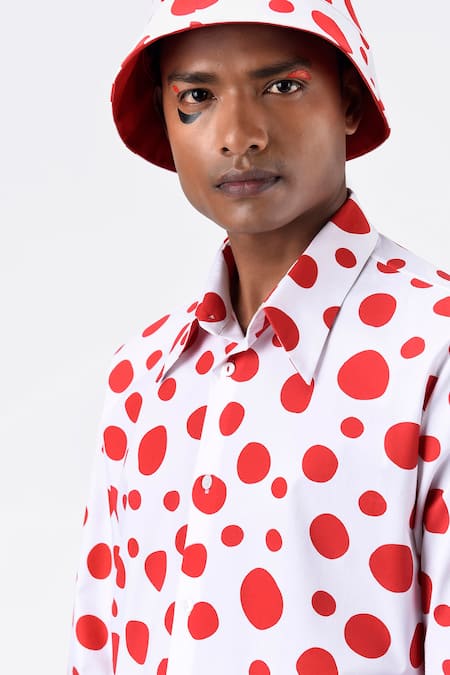 Shop Genes Lecoanet Hemant Red Cotton Poplin Polka Dot Print Shirt Online at Aza Fashions Shop_Genes Lecoanet Hemant_Red Cotton Poplin Polka Dot Print Shirt_Online_at_Aza_Fashions