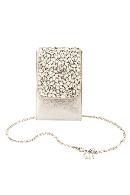 Quirky Tales_Silver Embroidery Sofia Mobile Belt Bag_Online_at_Aza_Fashions