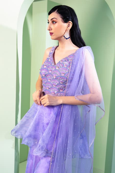Buy Laxmishriali Purple Dupatta Net, Top And Lehenga Organza Embroidered Kurta Sharara Set Online at Aza Fashions Buy_Laxmishriali_Purple Dupatta Net, Top And Lehenga Organza Embroidered Kurta Sharara Set _Online_at_Aza_Fashions
