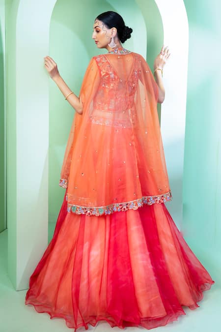 Laxmishriali Embroidered Cape Lehenga Set 