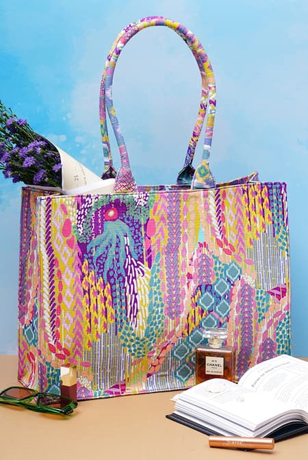 Shop_Payal Singhal Accessories_Green Print African Tote Bag _at_Aza_Fashions
