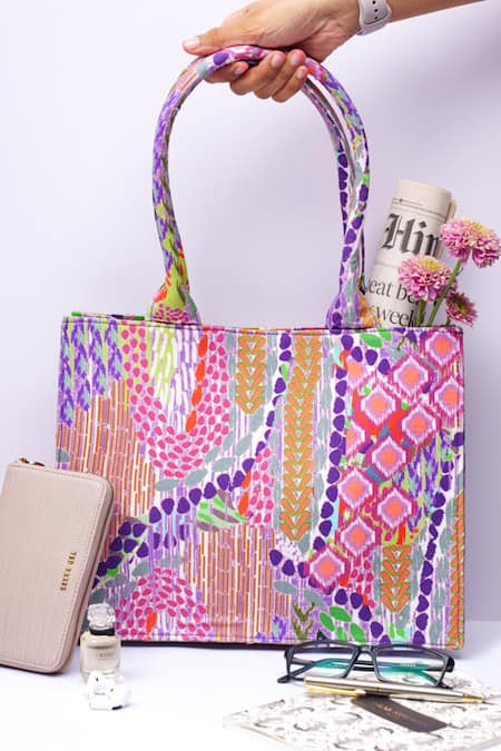 Shop_Payal Singhal Accessories_Multi Color Print African Canvas Tote Bag _at_Aza_Fashions