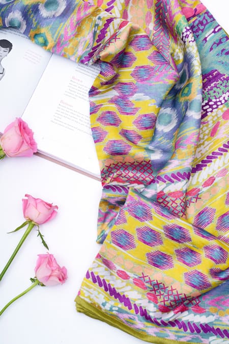 Shop_Payal Singhal Accessories_Green Print African Scarf _at_Aza_Fashions