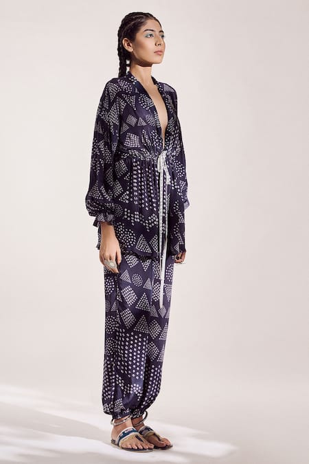 Amka Blue Crepe Azo Free Sustainable Ink Dye Rome Bandhej Print Tunic And Pant Set Online at Aza Fashions Amka_Blue Crepe Azo Free Sustainable Ink Dye Rome Bandhej Print Tunic And Pant Set _Online_at_Aza_Fashions