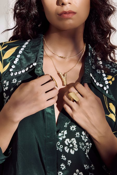 Buy_Amka_Green Crepe Azo Free Sustainable Ink Dye Spread Jordan Embroidered Pant Set _Online_at_Aza_Fashions