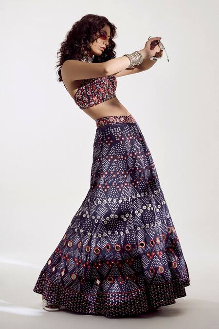 Amka Blue Crepe Mirror , Zari Sweetheart Neck Nargis Embroidered Lehenga Set Online at Aza Fashions Amka_Blue Crepe Mirror , Zari Sweetheart Neck Nargis Embroidered Lehenga Set _Online_at_Aza_Fashions