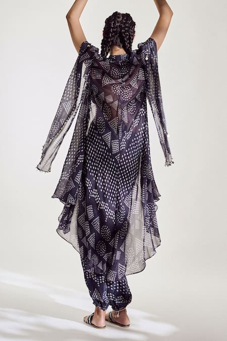 Shop Amka Blue Crepe Azo Free Sustainable Ink Dye Bralette Rosemary Overlay Pant Set at Aza Fashions Shop_Amka_Blue Crepe Azo Free Sustainable Ink Dye Bralette Rosemary Overlay Pant Set _at_Aza_Fashions